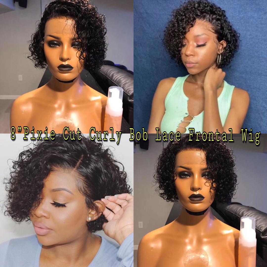 8” pixie Cut Curly Bob Lace Front Wig